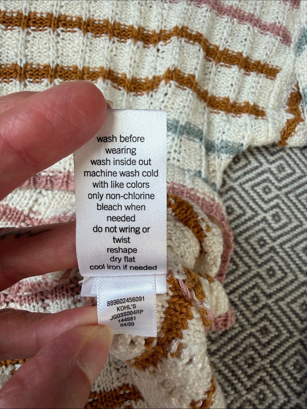 Kohl's Cream Sweater with Pink, Mustard and Light Blue Stripes - Picture 4 of 12
